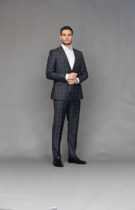 Pánský kostkovaný tmavě šedý oblek na míru